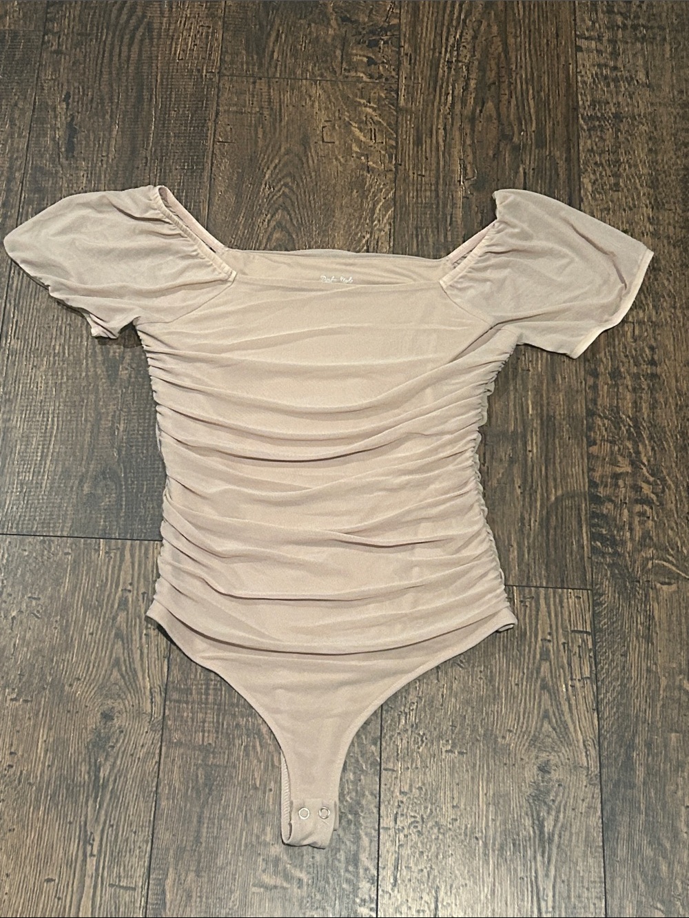 PinkMStyle Square Neck Mesh Short Sleeve Bodysuit
